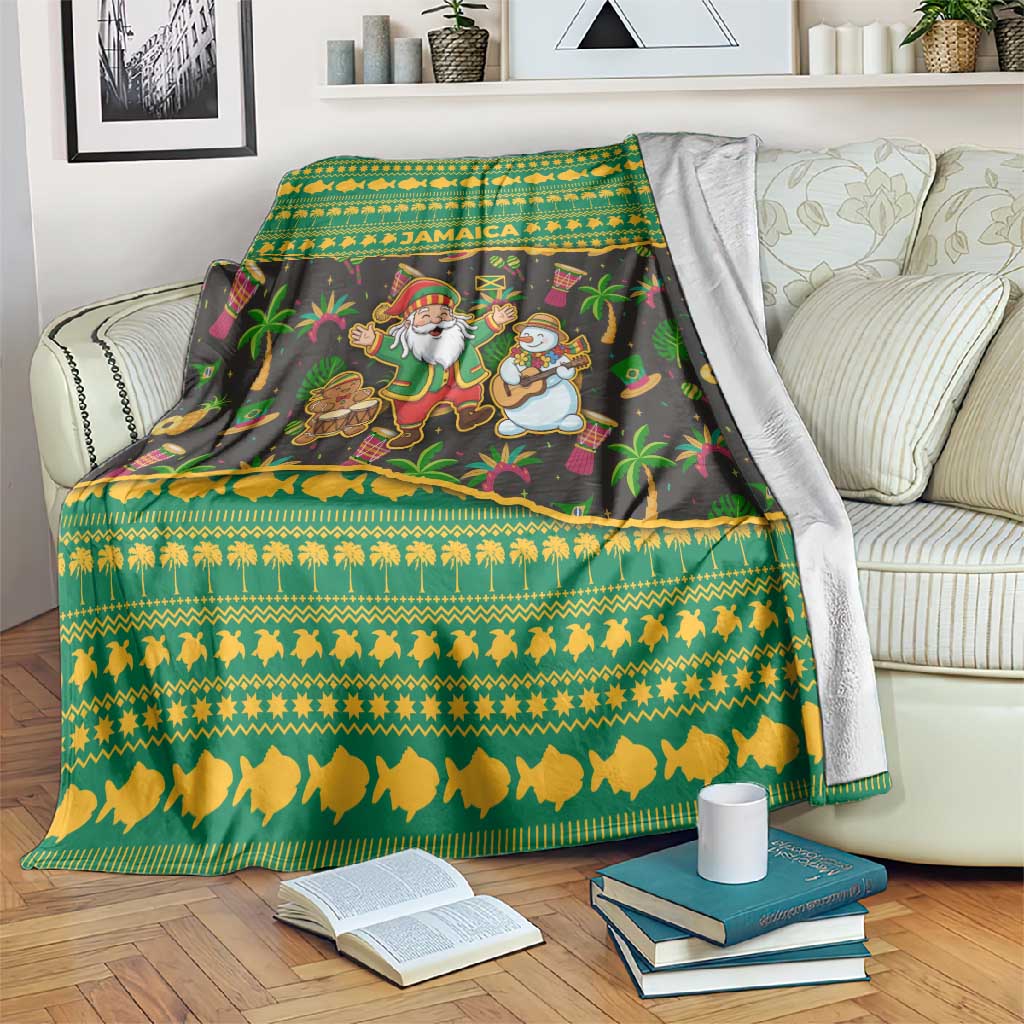 Jamaica Christmas Blanket Rasta Santa Snowman Gingerbread Drummer Palm Trees - African Pride