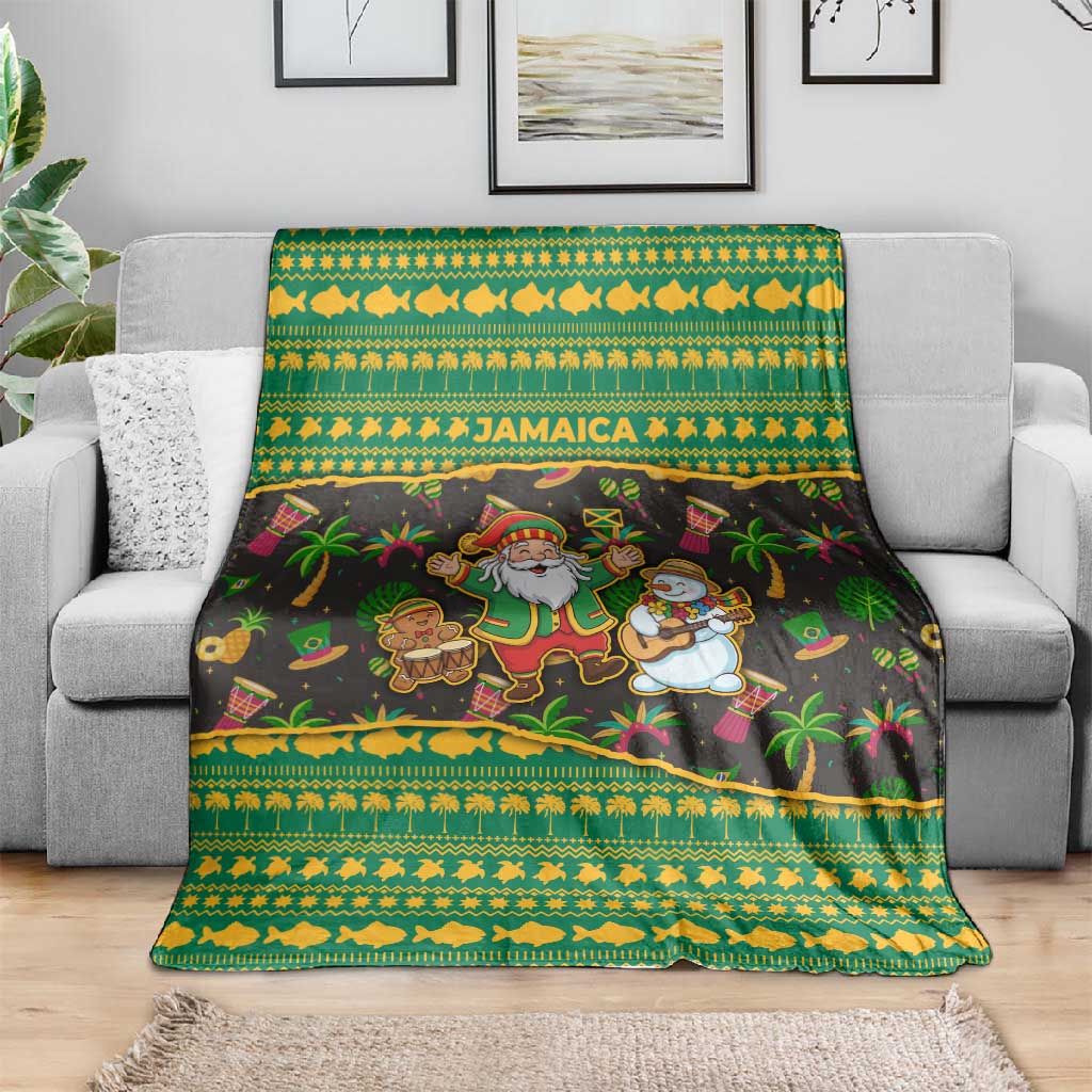 Jamaica Christmas Blanket Rasta Santa Snowman Gingerbread Drummer Palm Trees - African Pride