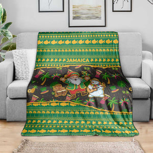 Jamaica Christmas Blanket Rasta Santa Snowman Gingerbread Drummer Palm Trees - African Pride
