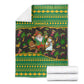 Jamaica Christmas Blanket Rasta Santa Snowman Gingerbread Drummer Palm Trees - African Pride