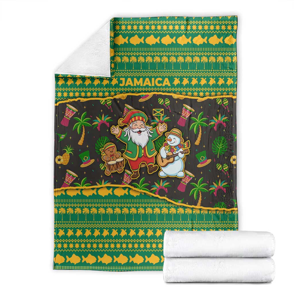 Jamaica Christmas Blanket Rasta Santa Snowman Gingerbread Drummer Palm Trees - African Pride