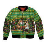 Jamaica Christmas Bomber Jacket Rasta Santa Snowman Gingerbread Drummer Palm Trees - African Pride