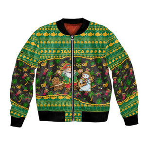 Jamaica Christmas Bomber Jacket Rasta Santa Snowman Gingerbread Drummer Palm Trees - African Pride