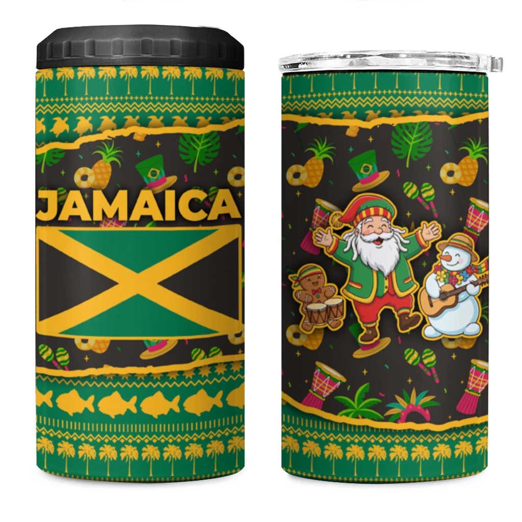 Jamaica Christmas 4 in 1 Can Cooler Tumbler Rasta Santa Snowman Gingerbread Drummer Palm Trees - African Pride