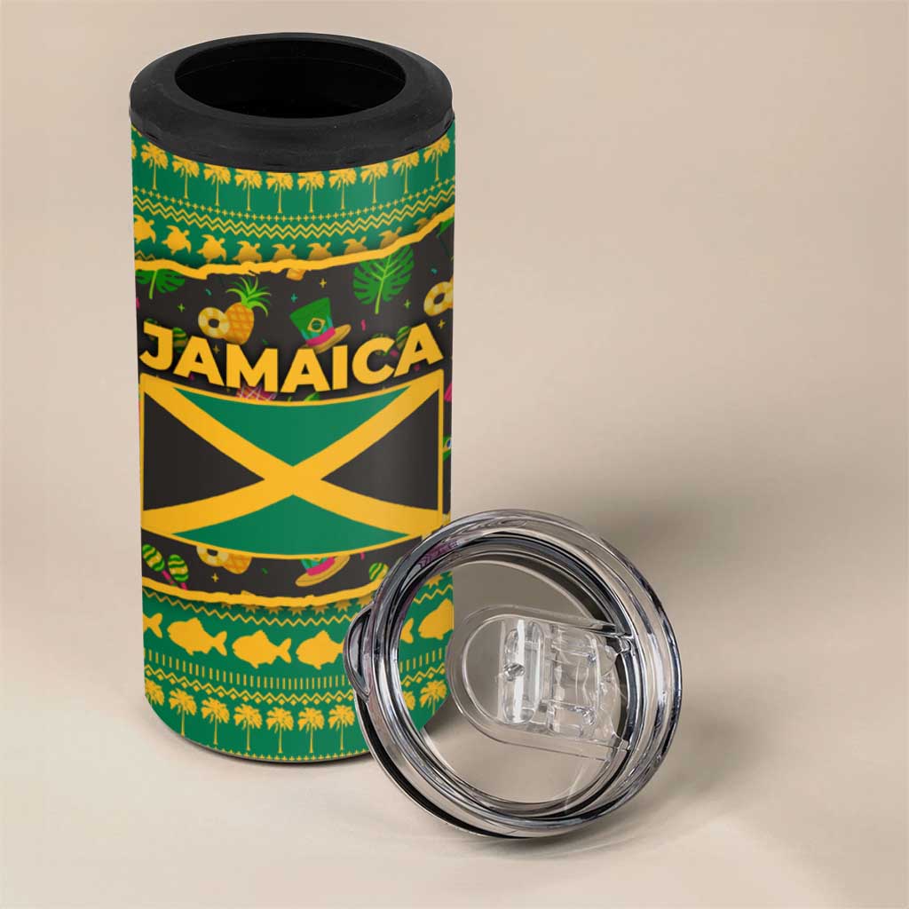 Jamaica Christmas 4 in 1 Can Cooler Tumbler Rasta Santa Snowman Gingerbread Drummer Palm Trees - African Pride