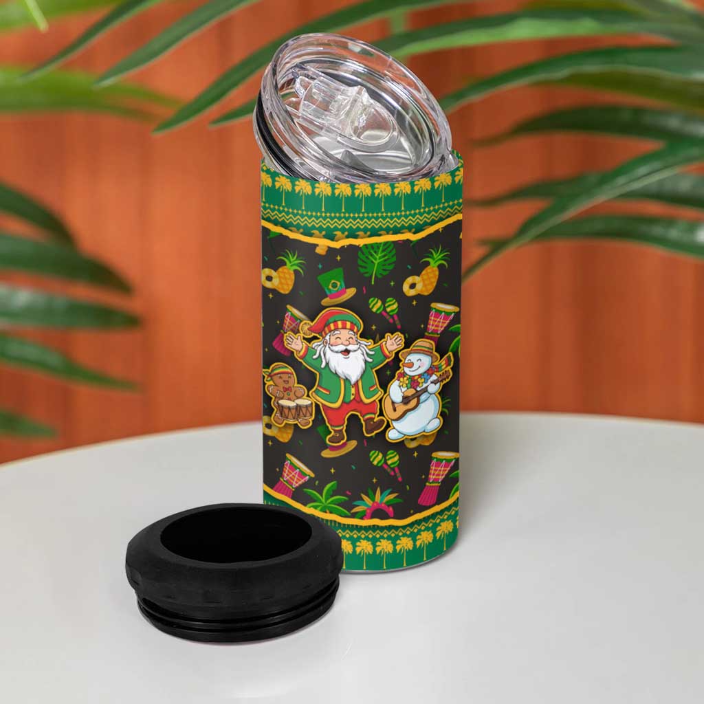 Jamaica Christmas 4 in 1 Can Cooler Tumbler Rasta Santa Snowman Gingerbread Drummer Palm Trees - African Pride