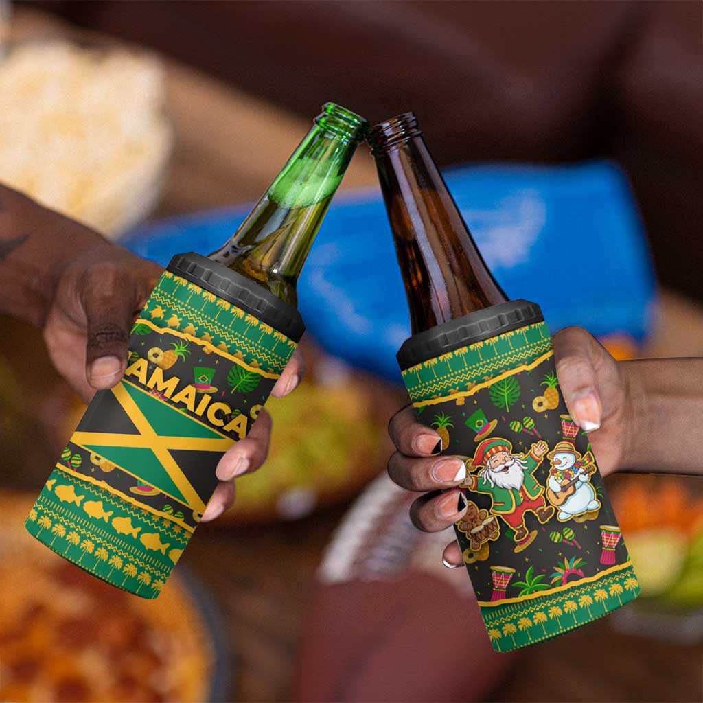 Jamaica Christmas 4 in 1 Can Cooler Tumbler Rasta Santa Snowman Gingerbread Drummer Palm Trees - African Pride