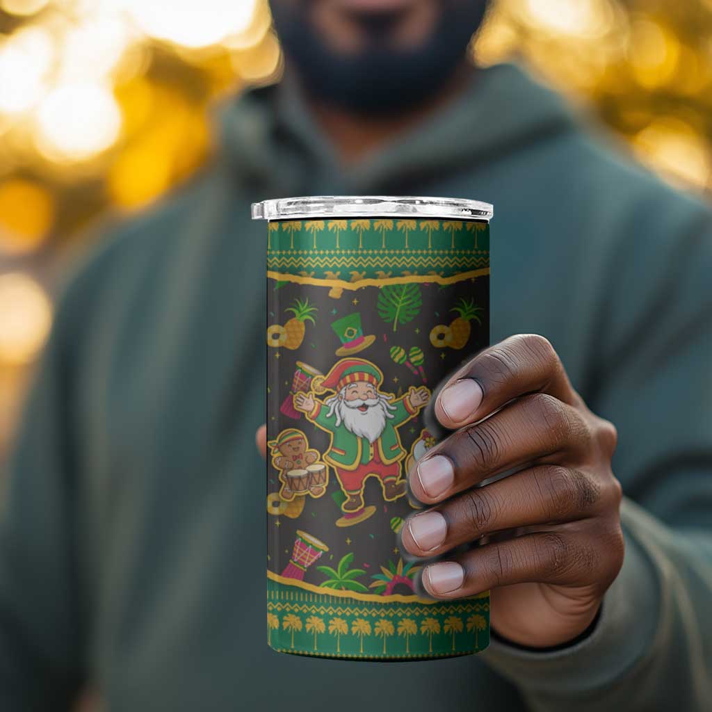 Jamaica Christmas 4 in 1 Can Cooler Tumbler Rasta Santa Snowman Gingerbread Drummer Palm Trees - African Pride