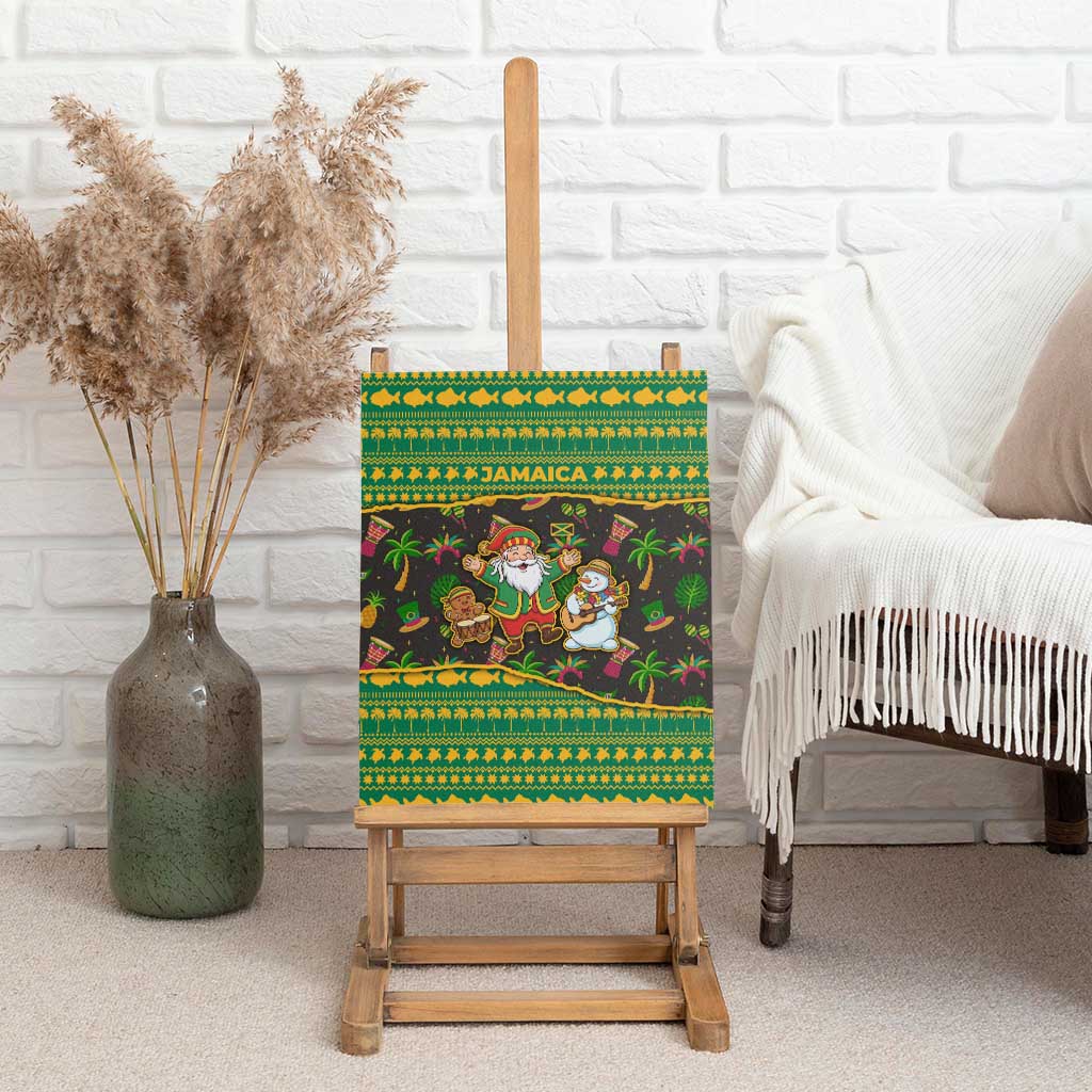 Jamaica Christmas Canvas Wall Art Rasta Santa Snowman Gingerbread Drummer Palm Trees - African Pride