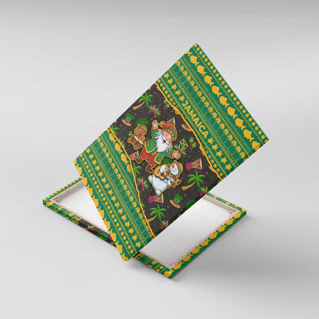 Jamaica Christmas Canvas Wall Art Rasta Santa Snowman Gingerbread Drummer Palm Trees - African Pride