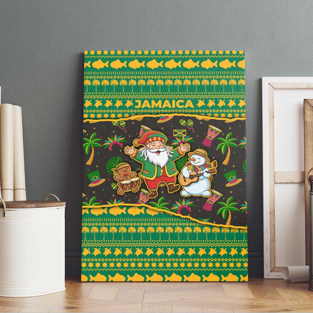 Jamaica Christmas Canvas Wall Art Rasta Santa Snowman Gingerbread Drummer Palm Trees - African Pride