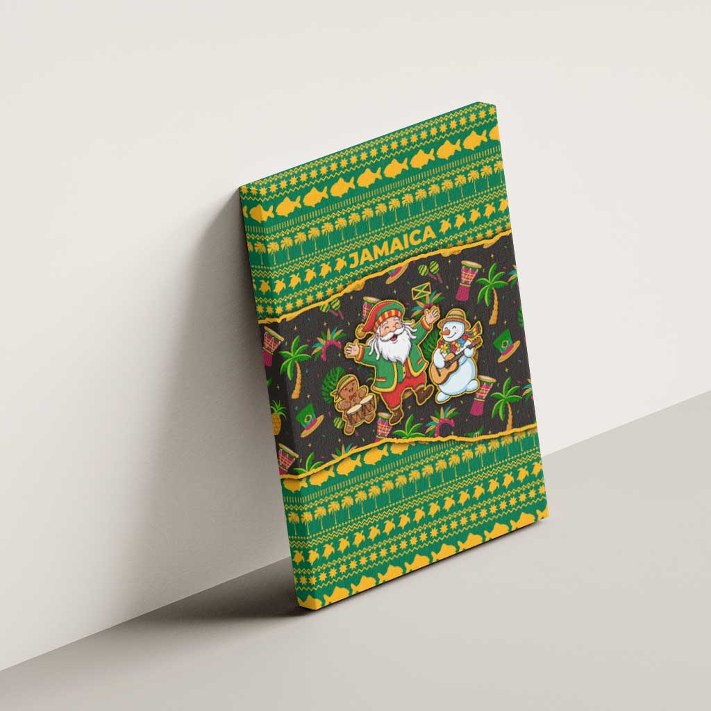 Jamaica Christmas Canvas Wall Art Rasta Santa Snowman Gingerbread Drummer Palm Trees - African Pride