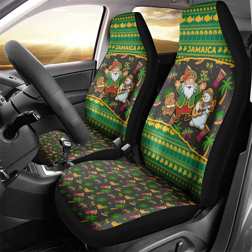Jamaica Christmas Car Seat Cover Rasta Santa Snowman Gingerbread Drummer Palm Trees - African Pride