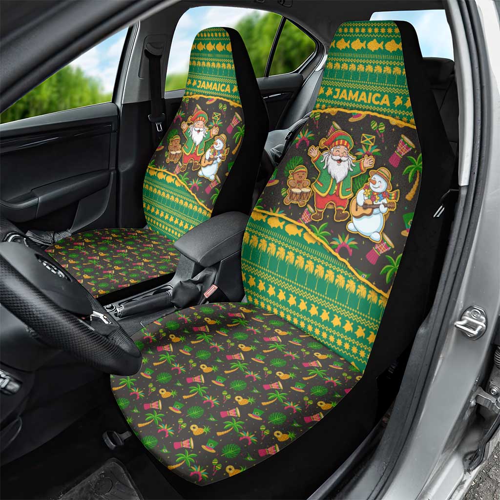 Jamaica Christmas Car Seat Cover Rasta Santa Snowman Gingerbread Drummer Palm Trees - African Pride