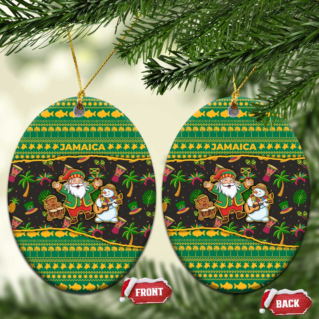 Jamaica Christmas Ceramic Ornament Rasta Santa Snowman Gingerbread Drummer Palm Trees - African Pride