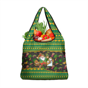Jamaica Christmas Grocery Bag Rasta Santa Snowman Gingerbread Drummer Palm Trees - African Pride