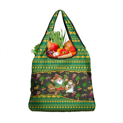 Jamaica Christmas Grocery Bag Rasta Santa Snowman Gingerbread Drummer Palm Trees - African Pride