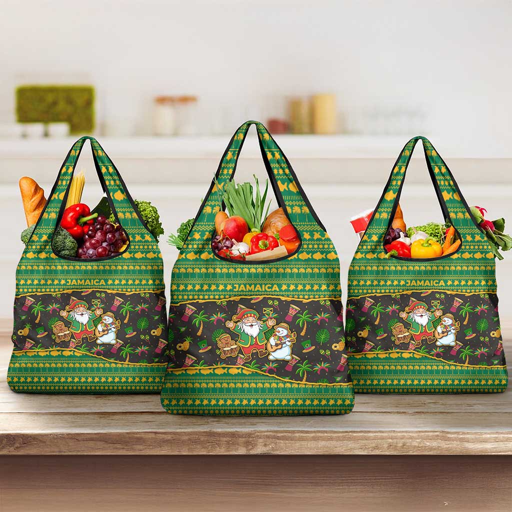 Jamaica Christmas Grocery Bag Rasta Santa Snowman Gingerbread Drummer Palm Trees - African Pride
