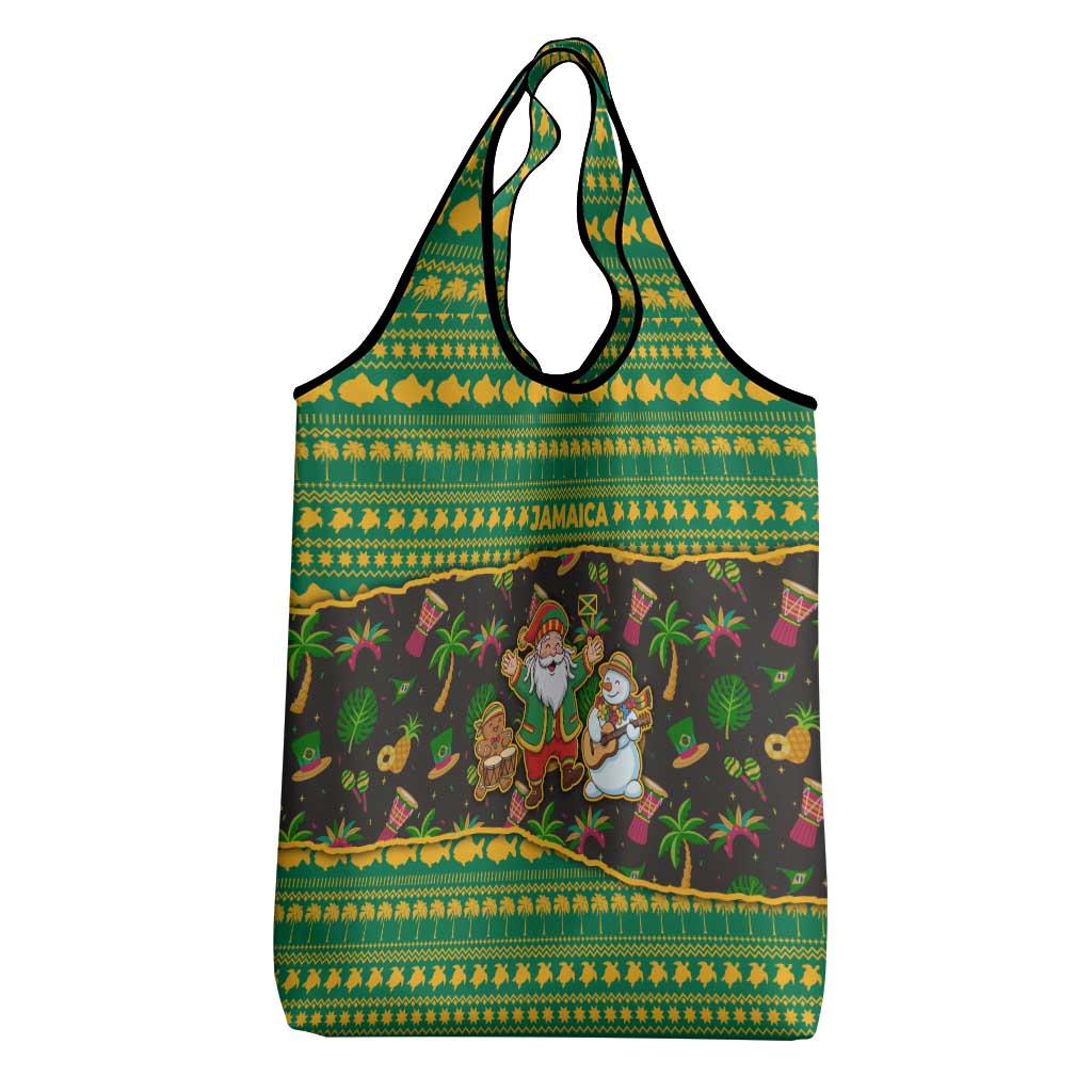 Jamaica Christmas Grocery Bag Rasta Santa Snowman Gingerbread Drummer Palm Trees - African Pride