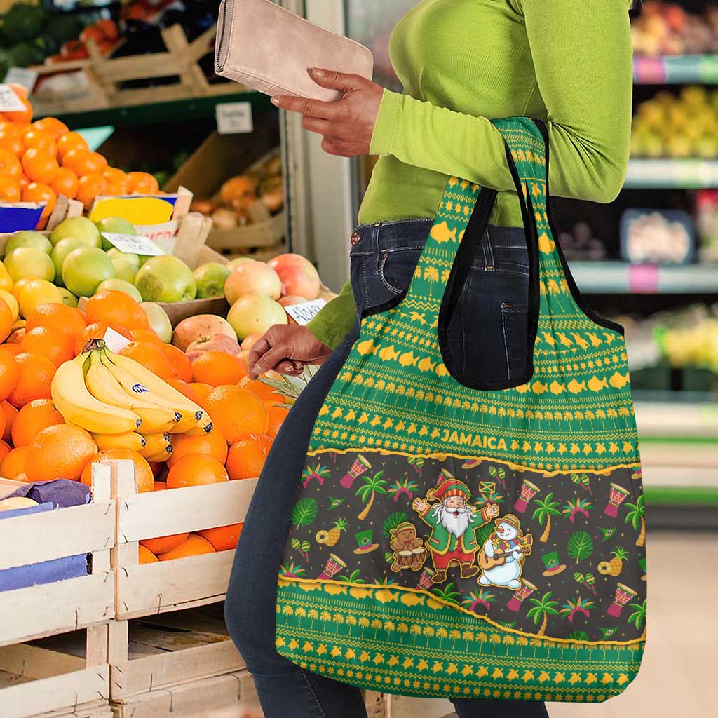 Jamaica Christmas Grocery Bag Rasta Santa Snowman Gingerbread Drummer Palm Trees - African Pride