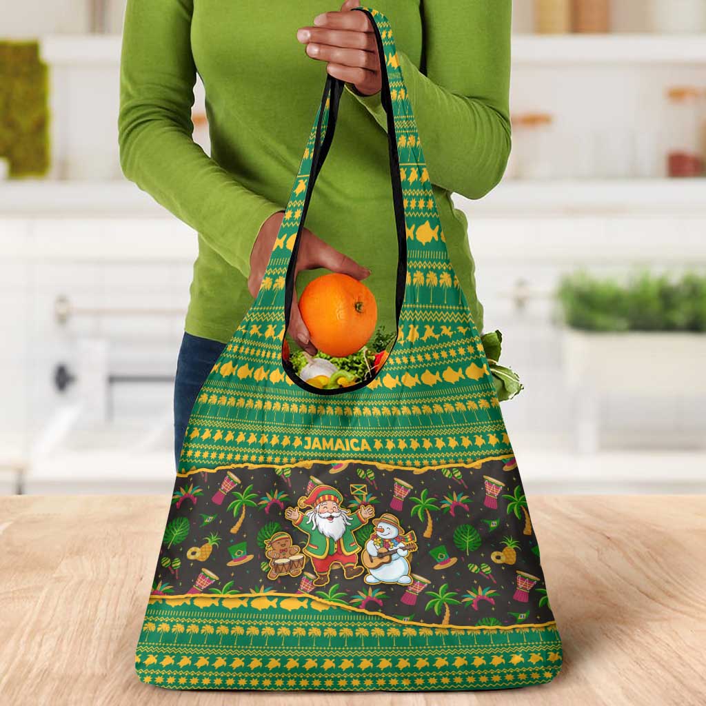 Jamaica Christmas Grocery Bag Rasta Santa Snowman Gingerbread Drummer Palm Trees - African Pride