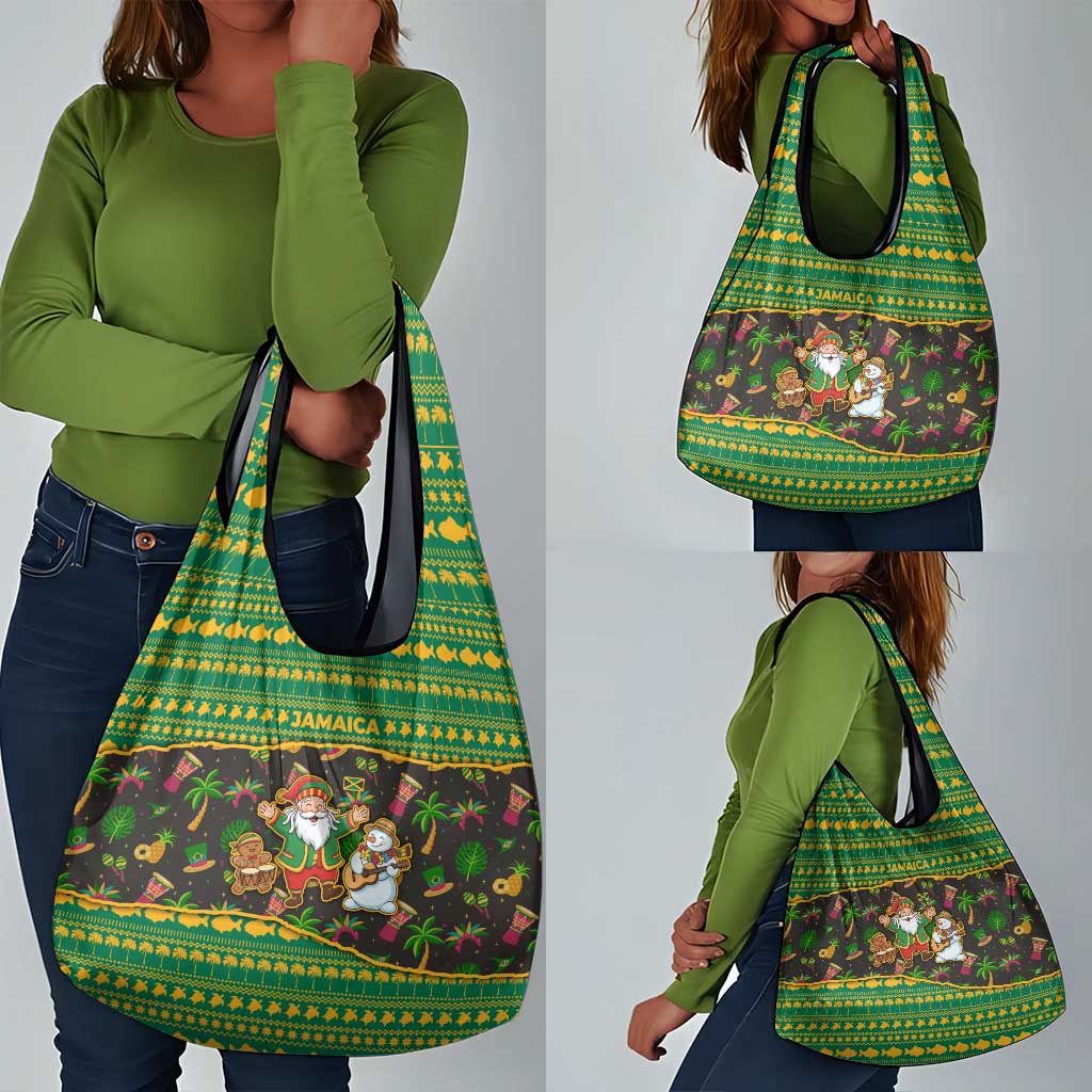 Jamaica Christmas Grocery Bag Rasta Santa Snowman Gingerbread Drummer Palm Trees - African Pride