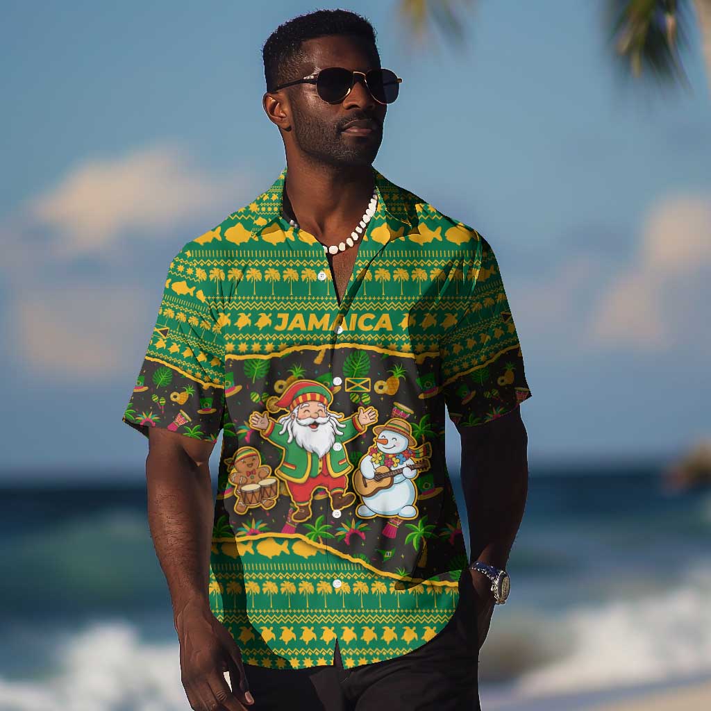 Jamaica Christmas Hawaiian Shirt Rasta Santa Snowman Gingerbread Drummer Palm Trees - African Pride