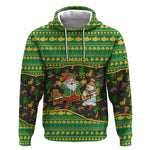 Jamaica Christmas Hoodie Rasta Santa Snowman Gingerbread Drummer Palm Trees - African Pride