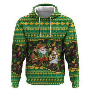 Jamaica Christmas Hoodie Rasta Santa Snowman Gingerbread Drummer Palm Trees - African Pride