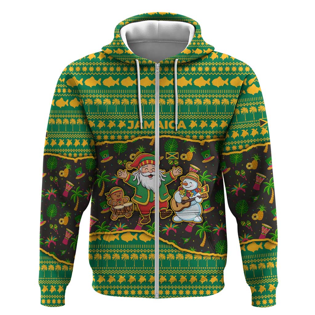 Jamaica Christmas Hoodie Rasta Santa Snowman Gingerbread Drummer Palm Trees - African Pride