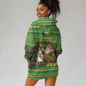 Jamaica Christmas Hoodie Dress Rasta Santa Snowman Gingerbread Drummer Palm Trees - African Pride