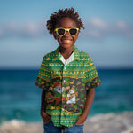 Jamaica Christmas Kid Hawaiian Shirt Rasta Santa Snowman Gingerbread Drummer Palm Trees - African Pride