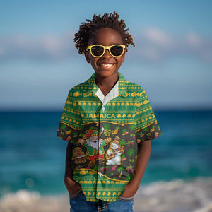Jamaica Christmas Kid Hawaiian Shirt Rasta Santa Snowman Gingerbread Drummer Palm Trees - African Pride