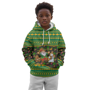 Jamaica Christmas Kid Hoodie Rasta Santa Snowman Gingerbread Drummer Palm Trees - African Pride