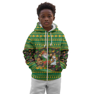 Jamaica Christmas Kid Hoodie Rasta Santa Snowman Gingerbread Drummer Palm Trees - African Pride