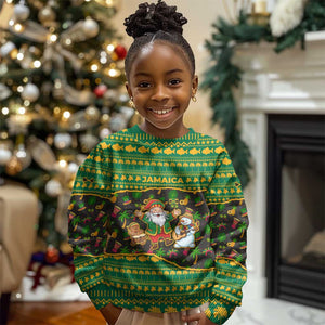 Jamaica Christmas Kid Ugly Christmas Sweater Rasta Santa Snowman Gingerbread Drummer Palm Trees - African Pride