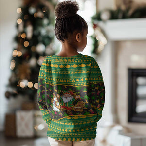 Jamaica Christmas Kid Ugly Christmas Sweater Rasta Santa Snowman Gingerbread Drummer Palm Trees - African Pride