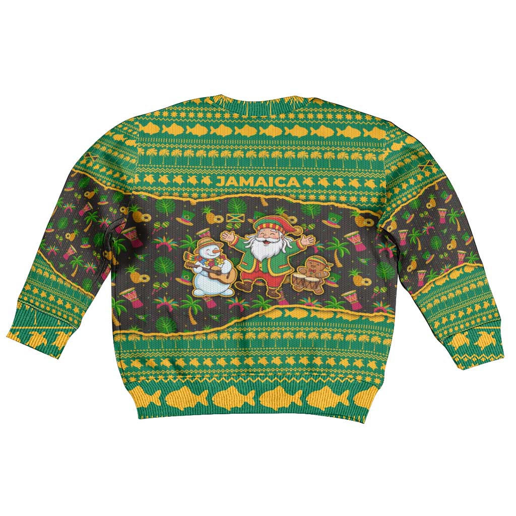 Jamaica Christmas Kid Ugly Christmas Sweater Rasta Santa Snowman Gingerbread Drummer Palm Trees - African Pride