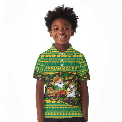 Jamaica Christmas Kid Polo Shirt Rasta Santa Snowman Gingerbread Drummer Palm Trees - African Pride