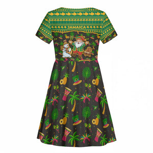 Jamaica Christmas Kid Short Sleeve Dress Rasta Santa Snowman Gingerbread Drummer Palm Trees - African Pride