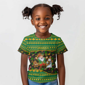 Jamaica Christmas Kid T shirt Rasta Santa Snowman Gingerbread Drummer Palm Trees - African Pride