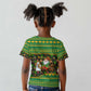 Jamaica Christmas Kid T shirt Rasta Santa Snowman Gingerbread Drummer Palm Trees - African Pride