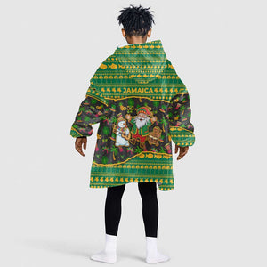 Jamaica Christmas Kid Wearable Blanket Hoodie Rasta Santa Snowman Gingerbread Drummer Palm Trees - African Pride