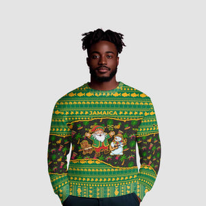 Jamaica Christmas Ugly Christmas Sweater Rasta Santa Snowman Gingerbread Drummer Palm Trees - African Pride