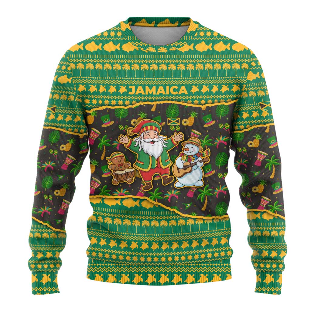 Jamaica Christmas Ugly Christmas Sweater Rasta Santa Snowman Gingerbread Drummer Palm Trees - African Pride