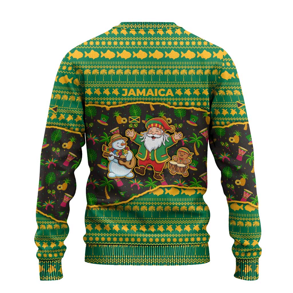 Jamaica Christmas Ugly Christmas Sweater Rasta Santa Snowman Gingerbread Drummer Palm Trees - African Pride