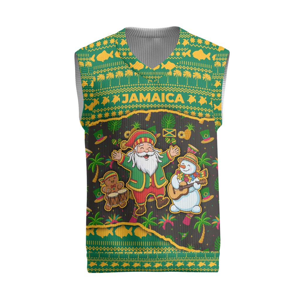 Jamaica Christmas Knitted V-Neck Vest Rasta Santa Snowman Gingerbread Drummer Palm Trees - African Pride