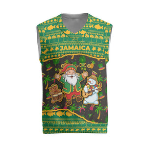 Jamaica Christmas Knitted V-Neck Vest Rasta Santa Snowman Gingerbread Drummer Palm Trees - African Pride