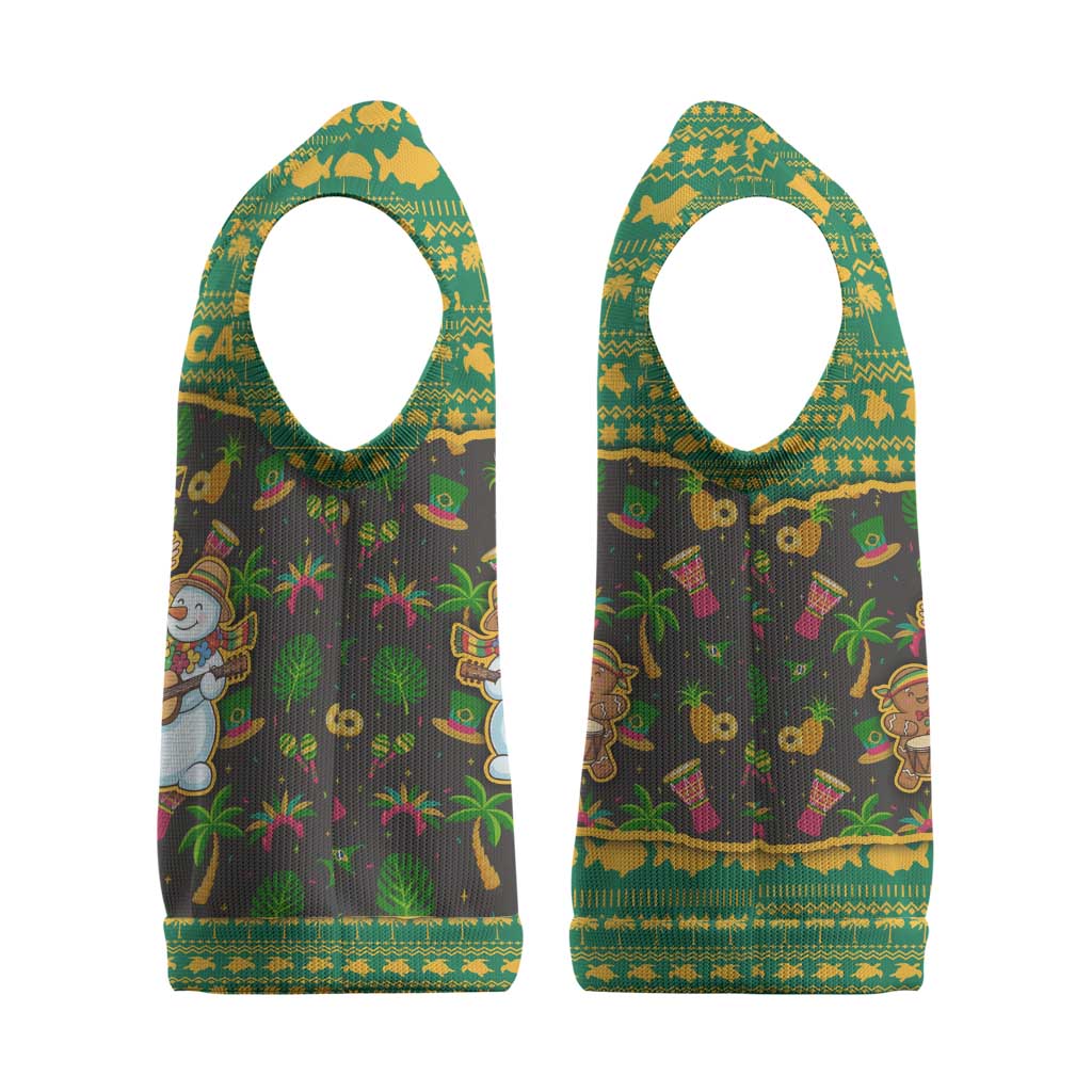 Jamaica Christmas Knitted V-Neck Vest Rasta Santa Snowman Gingerbread Drummer Palm Trees - African Pride