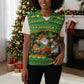 Jamaica Christmas Knitted V-Neck Vest Rasta Santa Snowman Gingerbread Drummer Palm Trees - African Pride